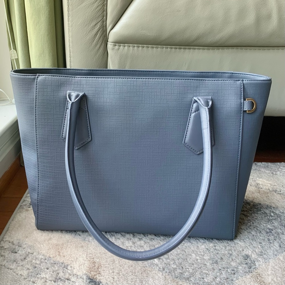 Dagne Dover Signature leather classic tote in blue with dust bag